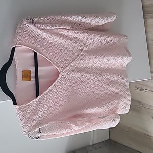 Pink crochet and silk top 3/4 length sleeve
